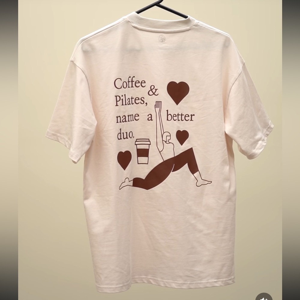 CCO! NWT Pilates the Espresso of Workouts Coffee & Pilates name a better duo Tee - Picture 11 of 11